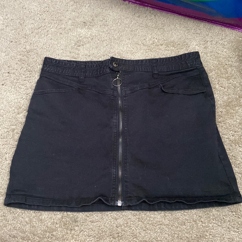 Black zip up denim skirt